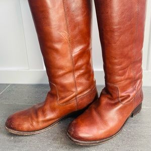 Frye Tall Equestrian Leather Boots - size 8 - cognac